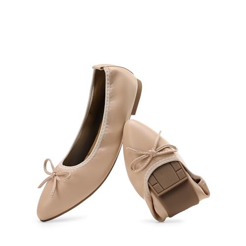 Women's Foldable Flats Shoes Pointed Toe Ballet Flats Bowknot Comfort Slip on Dress Shoes