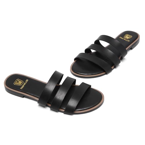Women's Flat Sandals Dressy Open Toe Round Toe Slide Sandals Comfortable Casual Beach Slip on Slippers for Summer