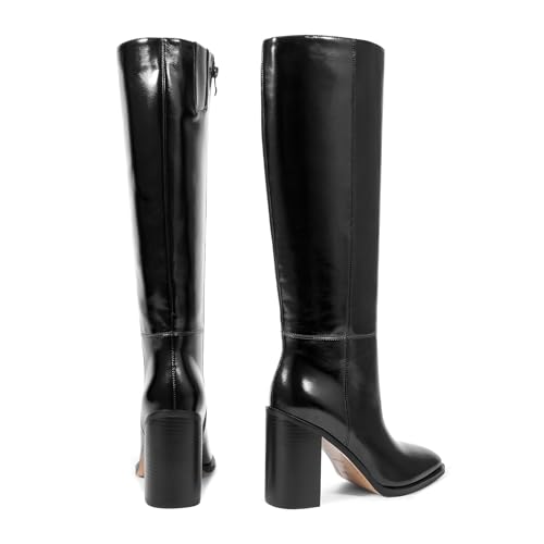 Knee High Boots Women Almond Toe Chunky Boots for Women Tall Boots with Full Side Zipper High Heel Long Boots