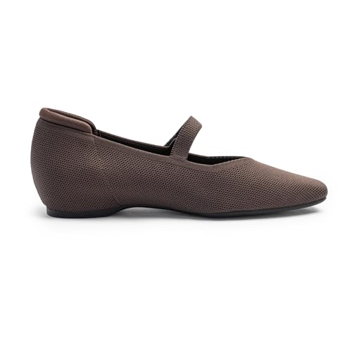 Mary Jane Flat Shoes for Women with Arch Support and Concealed Low Wedge Heel, Comfortable Women Square Toe Ballet Flats Knit