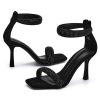 Women's One Strap Heeled Sandals Square Open Toe Stiletto Heels Ankle Buckle Strap Summer Pump Shoes