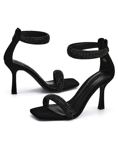Women's One Strap Heeled Sandals Square Open Toe Stiletto Heels Ankle Buckle Strap Summer Pump Shoes