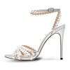 Rhinestone High Heels Stiletos Heels for Women Strappy Buckle Heels Round Toe Sexy Dressy Pumps Sandals