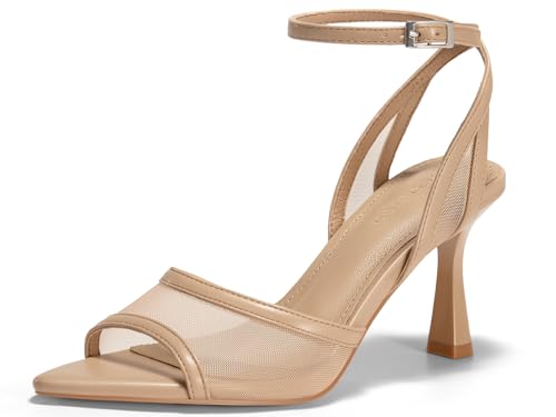 Womens Mesh Kitten Heels Sandals Pointed Open Toe Ankle Buckle Strap Summer Dress Shoes