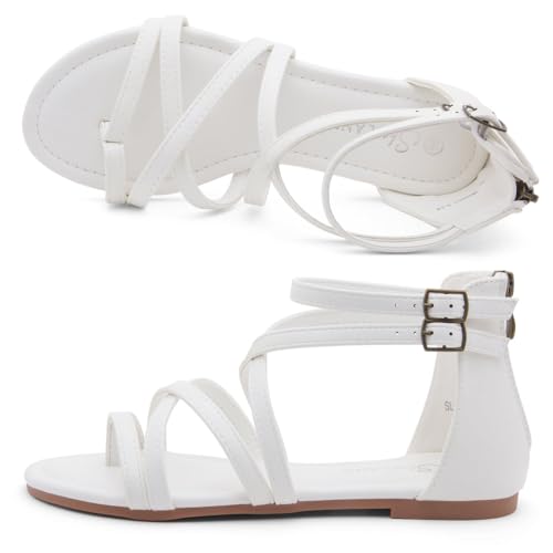 Gladiator Sandals for Women – Strappy Flat Sandals with Ankle Strap & Back Zipper | Fisherman Thong Strappy Style for Walking, &