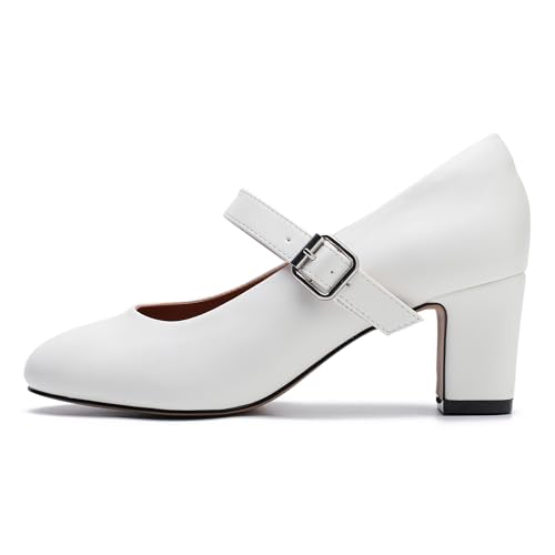 Unisex Men's Women's Mary Jane Shoes Block Heel Round Toe Buckle Mid High Dress Pumps