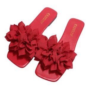 Women's Flower Flat Sandals Floral Slip on Dressy Cute Vacation Slides Sandal 2025