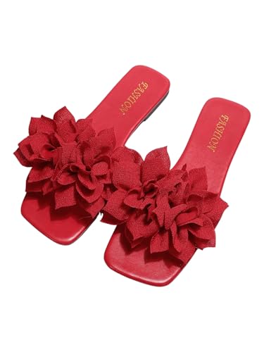 Women's Flower Flat Sandals Floral Slip on Dressy Cute Vacation Slides Sandal 2025