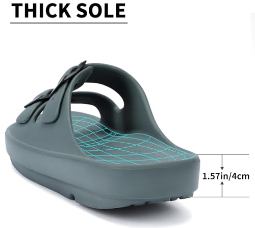 Women and Men Wide Width Recovery Sandals Plantar Fasciitis Arch Support Orthotic Slides Adjustable Double Buckle Thick Sole