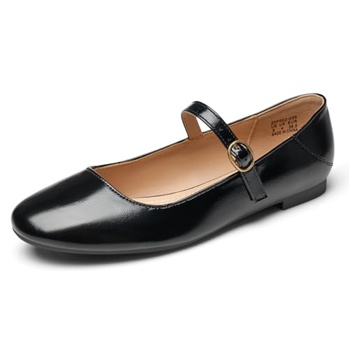 Mary Jane Flats for Women Leather Ballet Flats Shoes Round Toe Comfy Dressy Casual Work Flats with Ankle Strap