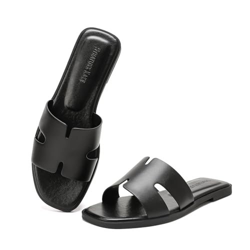 Open Toe Flat Dress Sandals Womens Slide Comfortable Summer Black, White, Tan Sandals for Women