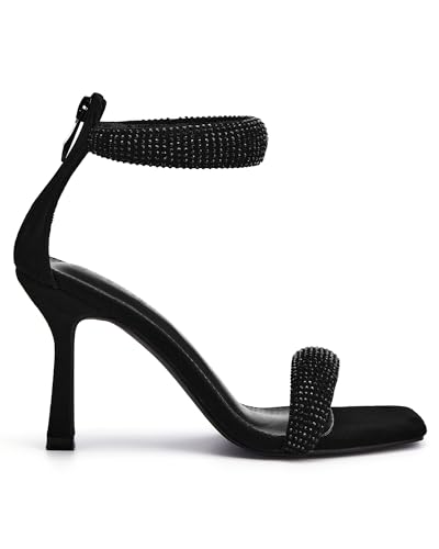 Women's One Strap Heeled Sandals Square Open Toe Stiletto Heels Ankle Buckle Strap Summer Pump Shoes