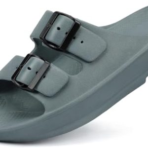 Women and Men Wide Width Recovery Sandals Plantar Fasciitis Arch Support Orthotic Slides Adjustable Double Buckle Thick Sole