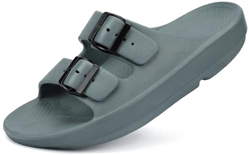 Women and Men Wide Width Recovery Sandals Plantar Fasciitis Arch Support Orthotic Slides Adjustable Double Buckle Thick Sole