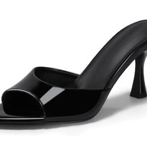 Womens Heeled Mules Pointed Peep Toe High Heels Slip On Backless Mule Sandals Dress Shoes