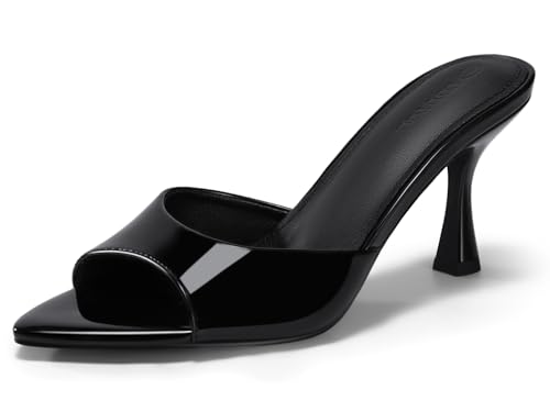 Womens Heeled Mules Pointed Peep Toe High Heels Slip On Backless Mule Sandals Dress Shoes