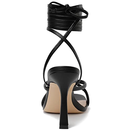 Womens Sandals Strappy Heels for Women Lace Up Square Open Toe Heels Tie Up High Heeled Sandals for Prom, Party, Daily Wear