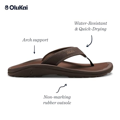 Ohana Men's Beach Sandals, Water Resistant Flip Flops, Arch Support & Comfort Fit, Lightweight & Durable, Enhanced Grip &