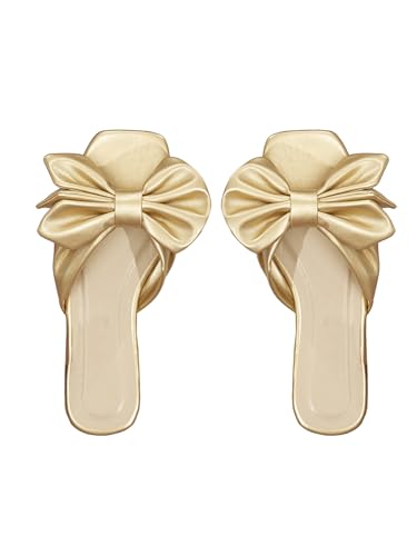 Women's Bow Flat Sandals Dressy Square Open Toe Sandals Comfortable Slip On Slide Sandals