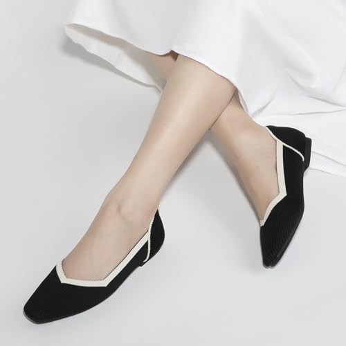 Women's Flats Shoes Comfort Knit Dress Flats Round Toe Ballet Flats with Memory Foam Softable Slip on Casual Work Office Flats