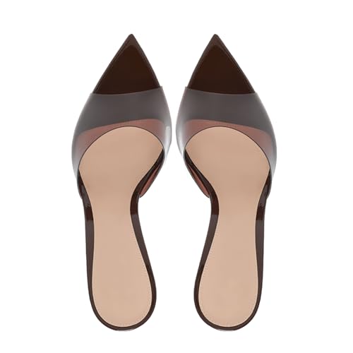 Women's Clear Pointed Open Toe Stiletto Heel Slide Sandals Fashion Sexy Slip On Transparent Strap High Heels Mules Summer