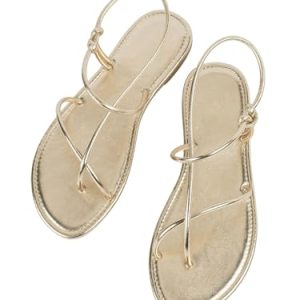 Women's Metallic Strappy Flat Sandals Open Toe Dressy Summer Beach Thong Slides