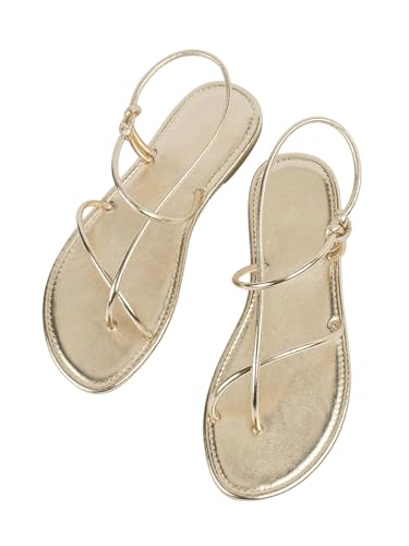 Women's Metallic Strappy Flat Sandals Open Toe Dressy Summer Beach Thong Slides