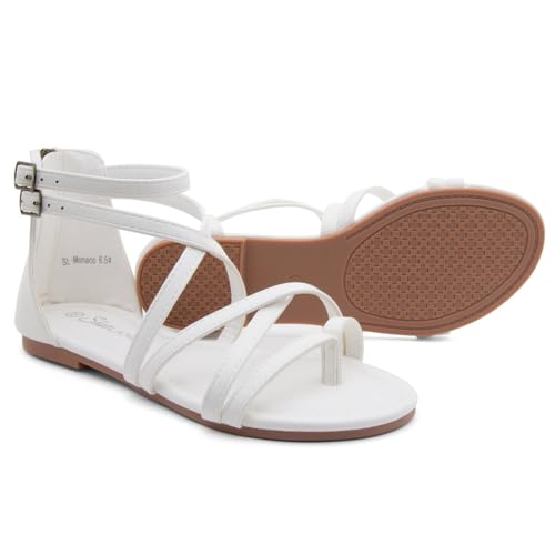 Gladiator Sandals for Women – Strappy Flat Sandals with Ankle Strap & Back Zipper | Fisherman Thong Strappy Style for Walking, &