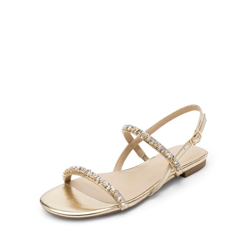 Women's Rhinestone Sandals Open Toe Casual Dressy Sparkly Comfortable Flat Summer Shoes