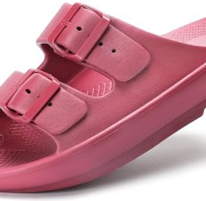 Women and Men Wide Width Recovery Sandals Plantar Fasciitis Arch Support Orthotic Slides Adjustable Double Buckle Thick Sole