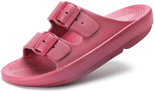 Women and Men Wide Width Recovery Sandals Plantar Fasciitis Arch Support Orthotic Slides Adjustable Double Buckle Thick Sole