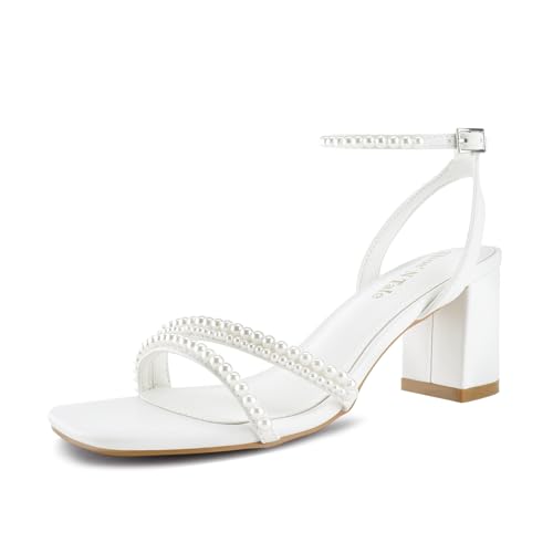 Strappy Heels for Women Square Toe Chunky Block Heels Ankle Buckle Heeled Sandals