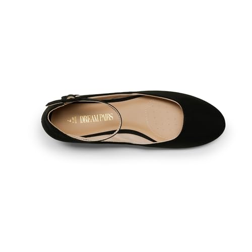 Women's Dress Flats Ballet Low Wedge Round Toe Ankle Strap Comfortable Casual Flats Shoes