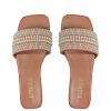 Women's Pearl Decor Flat Sandals Slip Open Toe Leather Slippers Slip on Slides