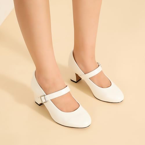 Unisex Men's Women's Mary Jane Shoes Block Heel Round Toe Buckle Mid High Dress Pumps