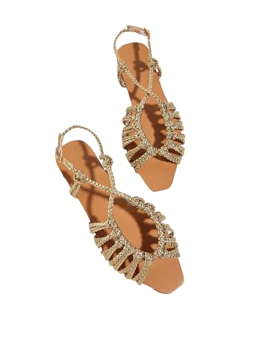 Women's Metallic Braided Slingback Sandals Casual Strappy Sandals