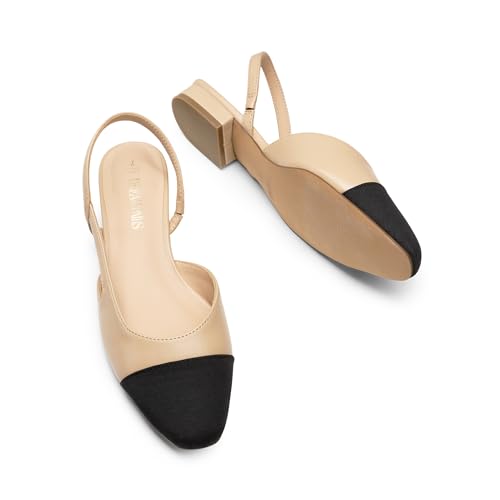 Slingback Ballet Flats for Women Square Cap Toe Low Heel Dress Shoes Comfortable Work Flats for Office Party Wedding Business