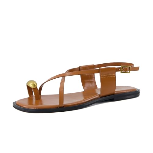 Corfu Flat Sandals for Women – Strappy Design with Toe Loop and Adjustable Ankle Strap – Lightweight Summer Dress Sandal