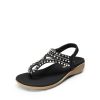 Women's Comfortable Dressy Flat Sandals Rhinestone Elastic T-Strap Thong Sandals for Summer Beach