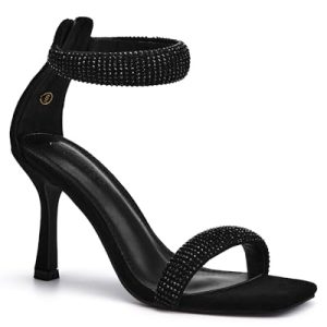 Women's One Strap Heeled Sandals Square Open Toe Stiletto Heels Ankle Buckle Strap Summer Pump Shoes