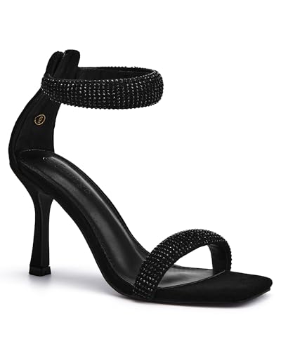 Women's One Strap Heeled Sandals Square Open Toe Stiletto Heels Ankle Buckle Strap Summer Pump Shoes