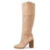 Suede Knee-High Boots Fall Boot For Women Chunky Block High Heel Slouch Fashion Boot Round Toe Side Zipper