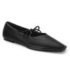 Lace Up Ballet Flats for Women Bow Square Toe Mary Jane Flats Slip On Leather Ballerina Shoes