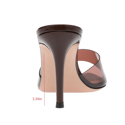 Women's Clear Pointed Open Toe Stiletto Heel Slide Sandals Fashion Sexy Slip On Transparent Strap High Heels Mules Summer