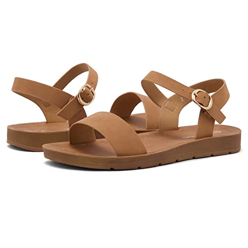 Flat Sandals for Women – Open Toe 1 Band Ankle Strap Summer Dressy Sandals, Lightweight Casual Strappy Slip-On Flats with