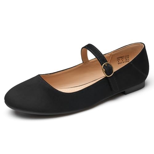 Mary Jane Flats for Women Leather Ballet Flats Shoes Round Toe Comfy Dressy Casual Work Flats with Ankle Strap