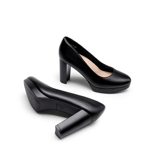 Women's Pumps Closed Round Toe Chunky High Heels Platform Work Comfortable Dress Shoes for Women