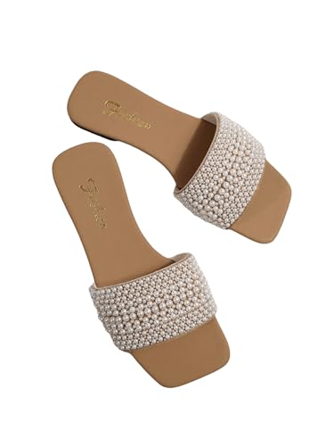 Women's Pearls Slide Sandals Open Toe Slip On Summer Sandals