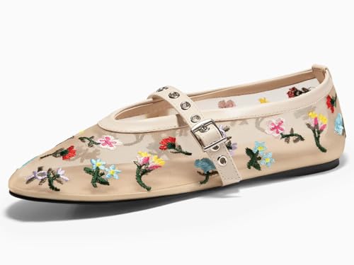 Womens Mesh Ballet Flats Mary Jane Fishnet Ballerina Buckle Strap Comfortable Causal Dress Shoes