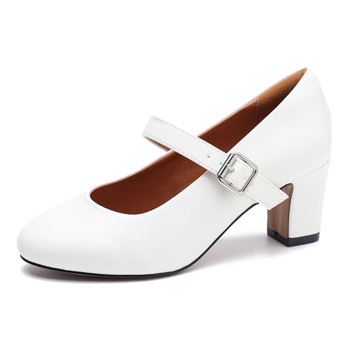Unisex Men's Women's Mary Jane Shoes Block Heel Round Toe Buckle Mid High Dress Pumps